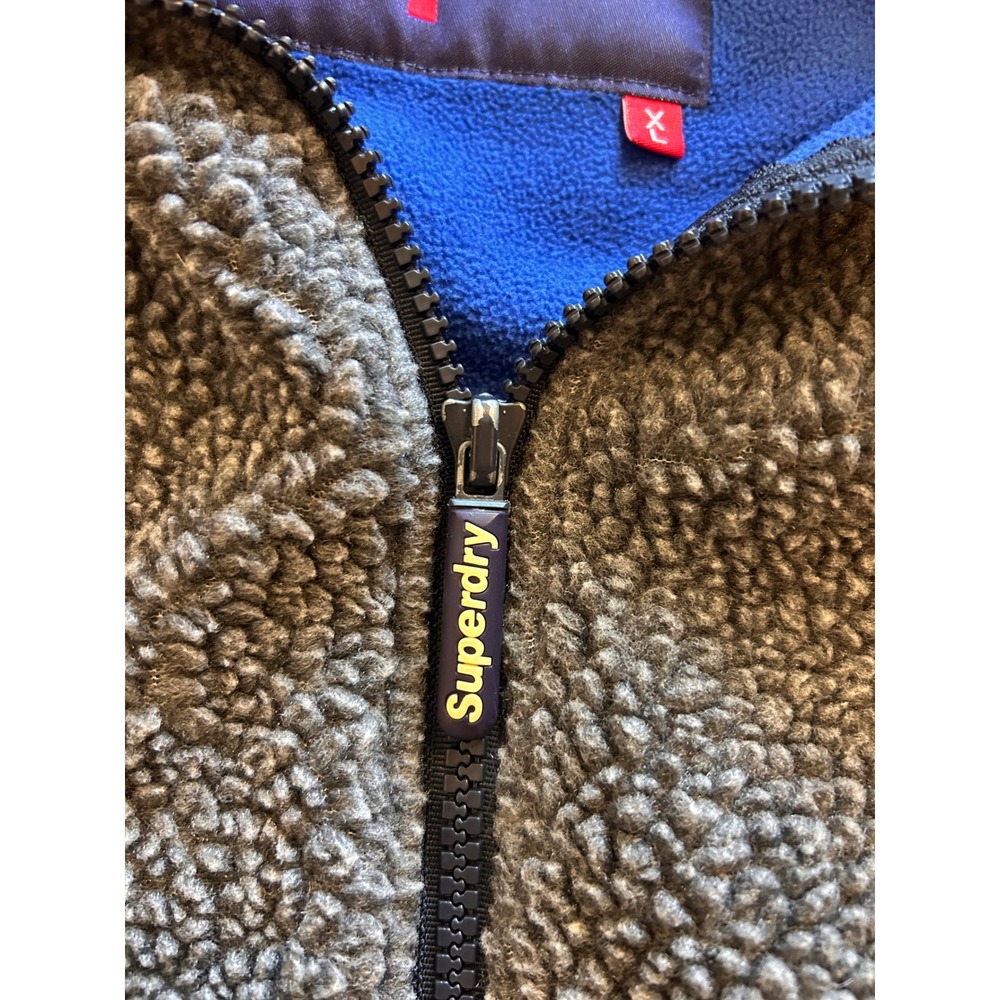 Superdry Polar Sherpa Fleece Hoodie Mens XL Grey Blue Full Zip Jacket Mountain - Picture 5 of 7